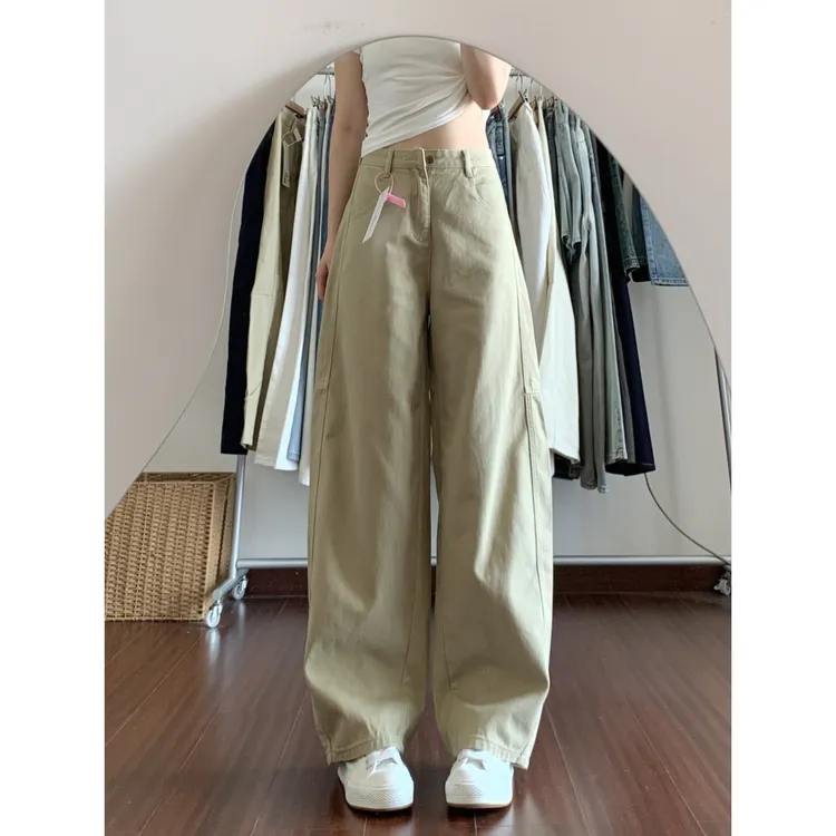 卡其色复古弯刀牛仔裤女2025新款秋季宽松拖地休闲直筒美式阔腿裤