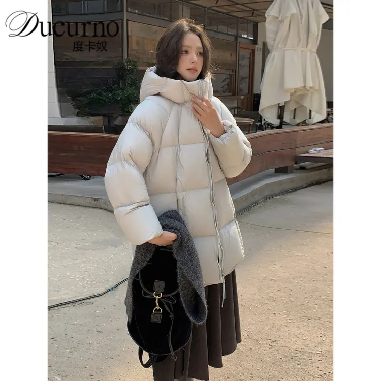 2025冬季新款羽绒服女中长款云朵泡芙柔软白鸭绒韩版加厚冬装外套