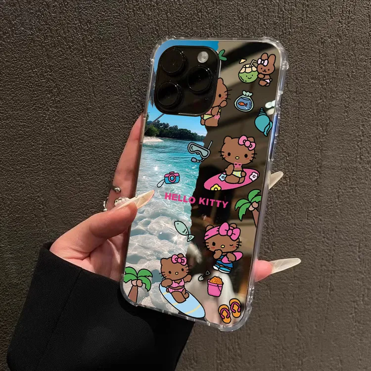 黑皮Kitty镜面手机壳适用iPhone16promax夏日kt猫15苹果14女1312