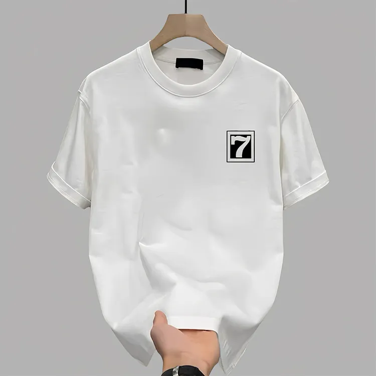 2025夏季新款印花男士短袖T恤潮流修身百搭圆领纯白色男式t恤上衣