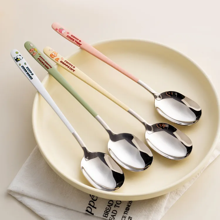 长柄卡通儿童勺子316不锈钢宝宝吃饭小调羹家用可爱汤匙