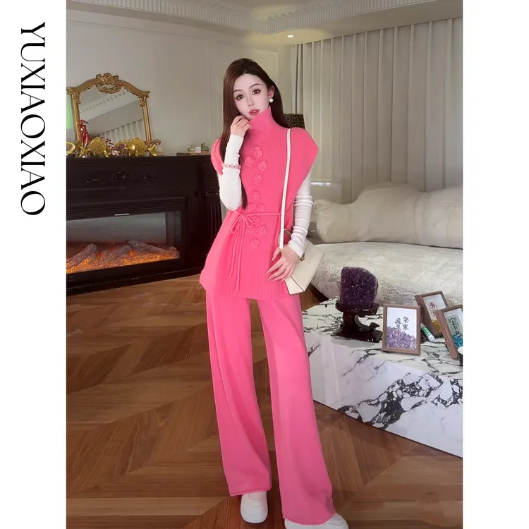 余潇潇【莓香玛奇朵】100羊毛高领无袖毛衣&直筒裤配送本布腰带