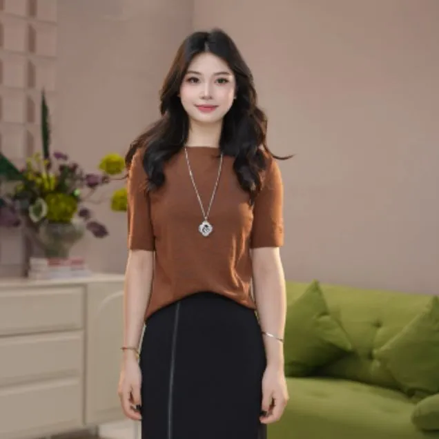 GIRDEAR/哥弟2025夏季薄款新款黑色绵羊毛休闲简洁通勤T恤138101