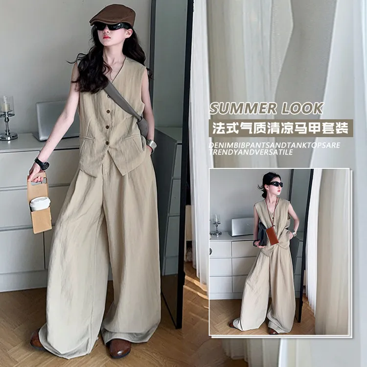 女童阔腿裤套装夏季新款2025中大童慵懒风夏装韩版无袖马甲两件套