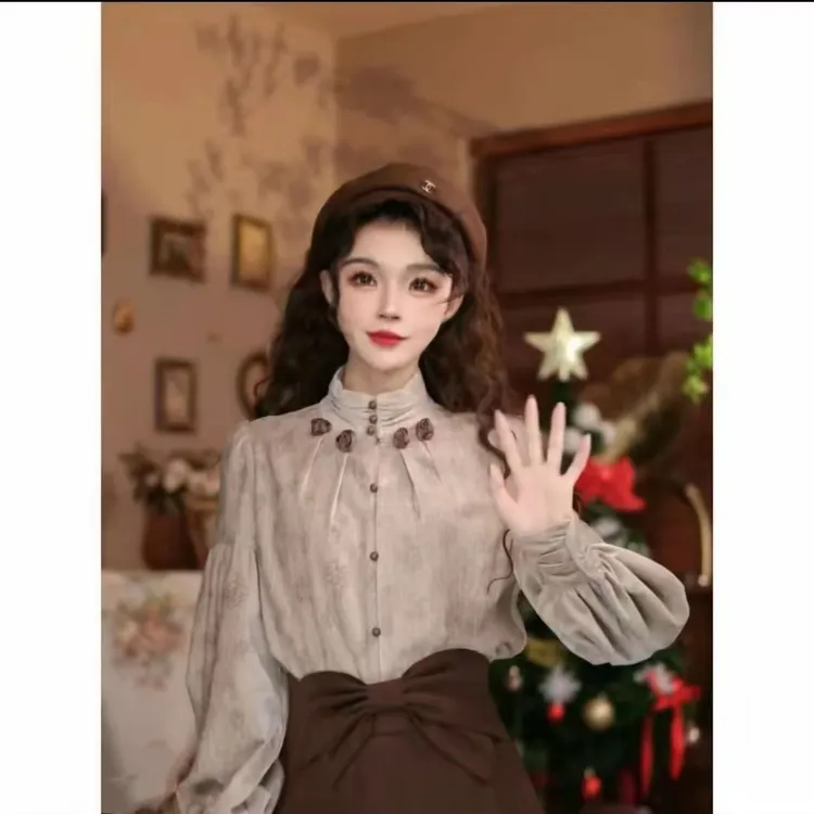 【现货先发】显瘦气质小众立体花朵设计感长袖衫法式百搭衬衣女770