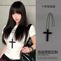 铜合金项链 甜酷辣妹y2k黑色十字架吊坠长款项链女小众潮配饰B139