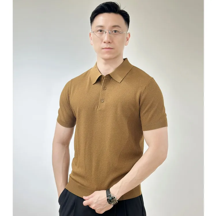 新款夏季薄款高端男士POLO冰丝透气针织衫短袖翻领气质上衣高级感