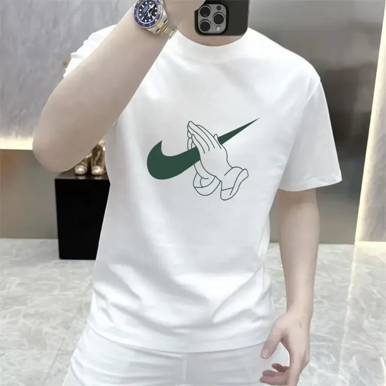 夏季男款潮牌T恤网红纯棉休闲t恤男士半袖潮流修身印花圆领运动