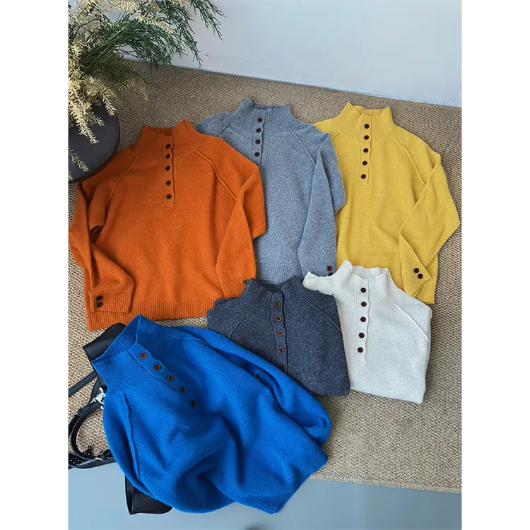 【丹姐家~立领半开扣毛衣】秋冬高端洋气长袖套头针织衫女