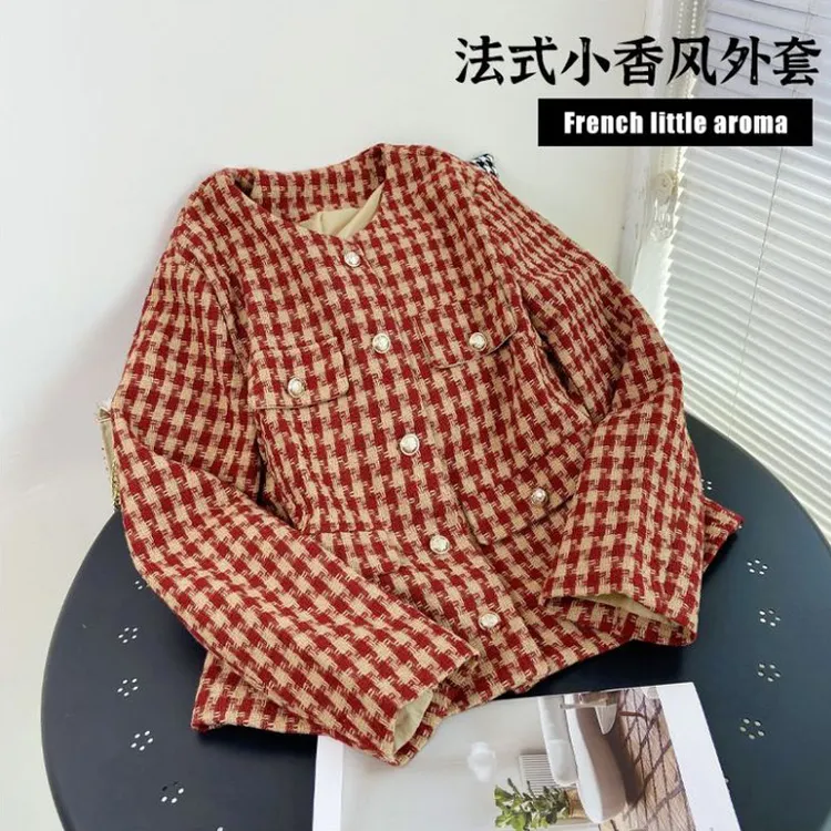 【T】格子减龄小香风潮流外套春秋装新款韩版时尚百搭洋气短款外套