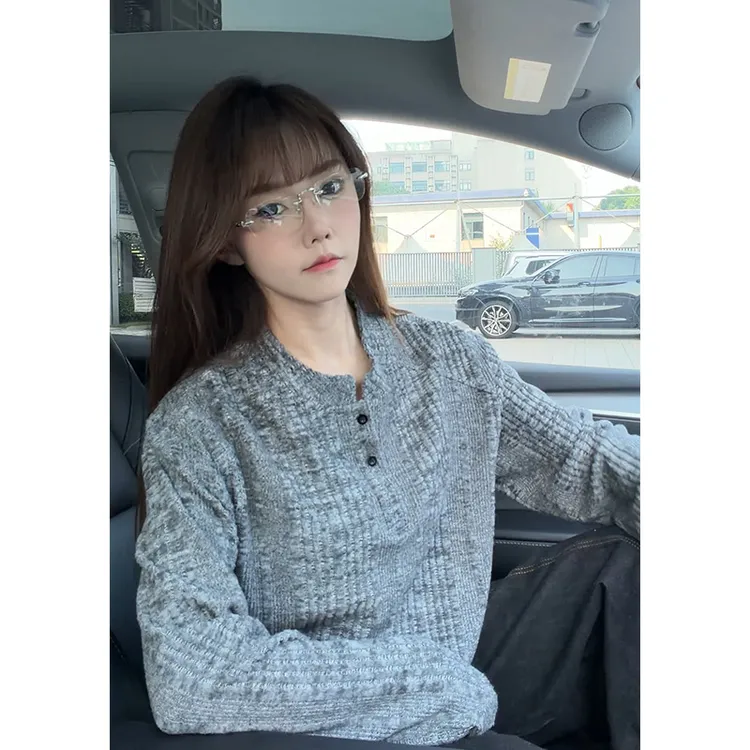 竖条纹老钱风亨利领长袖t恤男女秋冬季休闲Polo打底衫高级感上衣