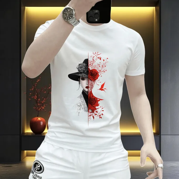 短袖印花圆领夏季纯棉T恤ins休闲个性帅气男装精神小伙男士半袖