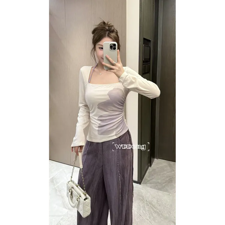 王等等【绽放】2025秋款原创透气舒适莱赛尔印花羊毛上衣U225Y12069