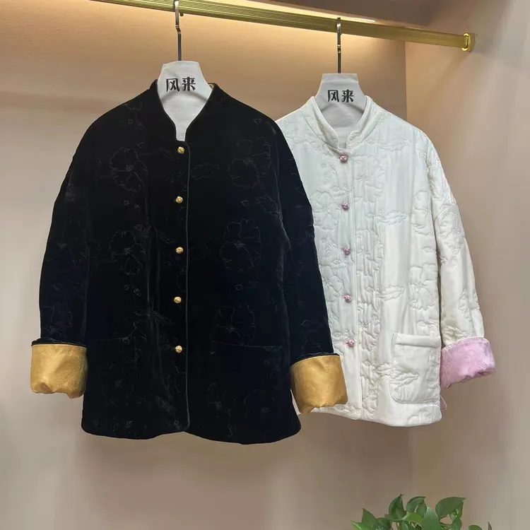 秋冬高端国风外套~填充物为100%桑蚕丝的真丝丝绒刺绣两面穿外套