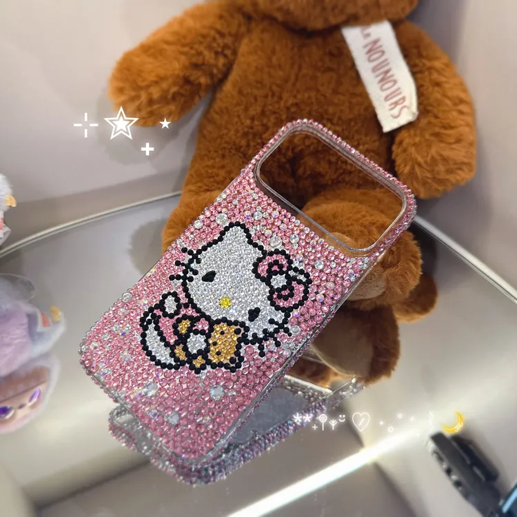 网红懒懒kitty猫高级适用苹果水钻151413prohellokitty手机壳镶钻