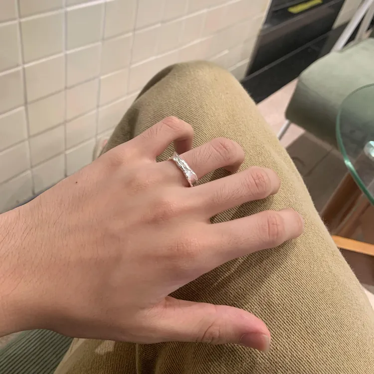 925银戒指 烧皱肌理男女原创小众设计男士小尾指冷淡风食指戒