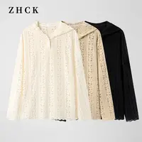 ZHCK洋气连帽韩版蕾丝长袖2025秋季新款设计感百搭气质蕾丝打底衫