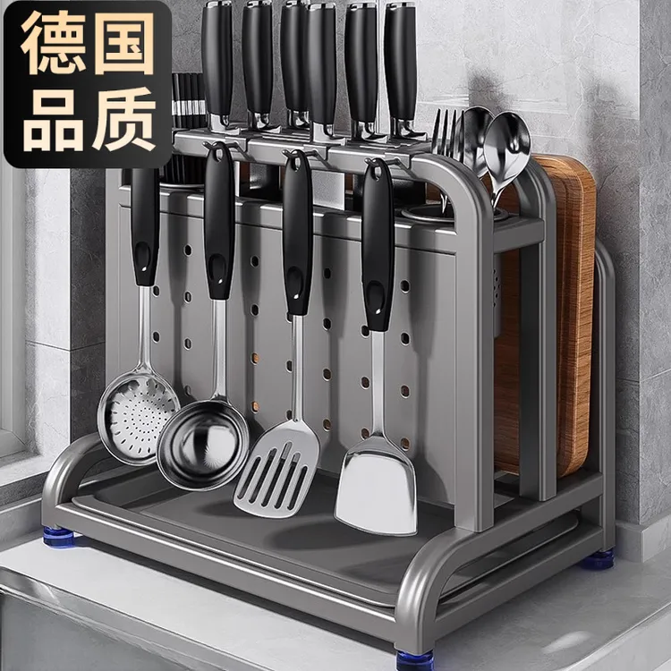 新款不锈钢厨房刀架置物架菜板刀具多功能筷子笼一体收纳沥水架子