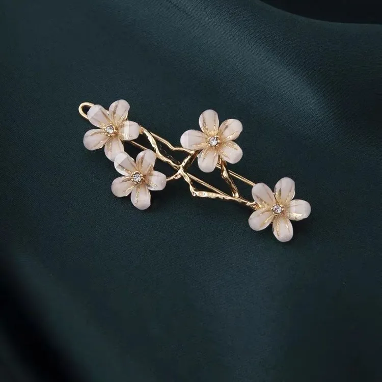 超仙森系山茶花侧边夏季发夹精致花朵头饰气质女合金扣夹一字夹