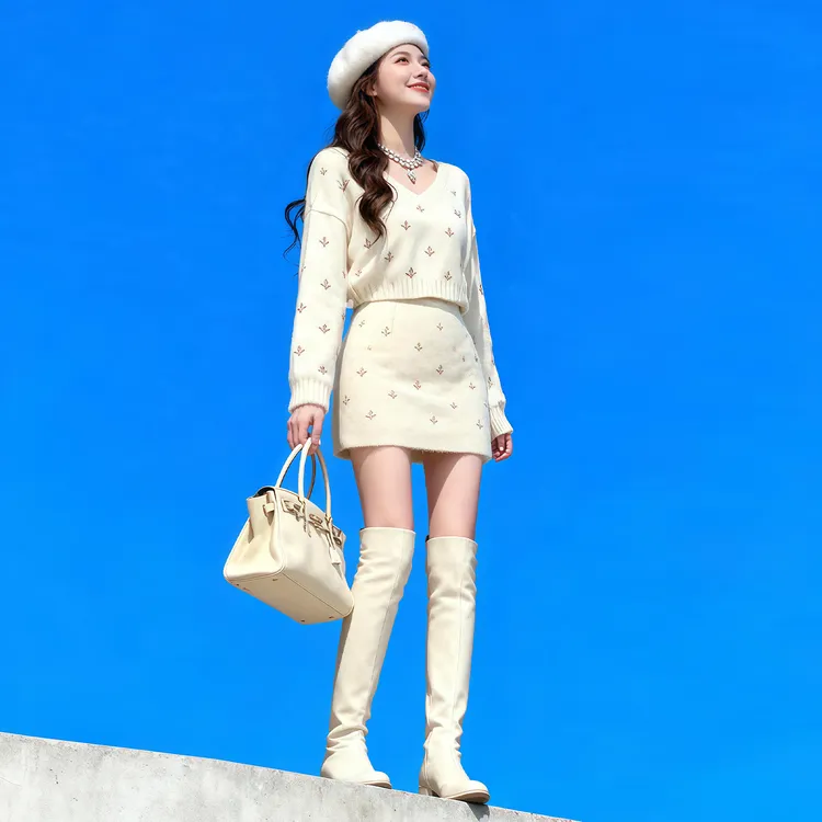 韩系ootd小香风针织衫毛衣半身连衣裙子2026冬装一整套巨好看短裙