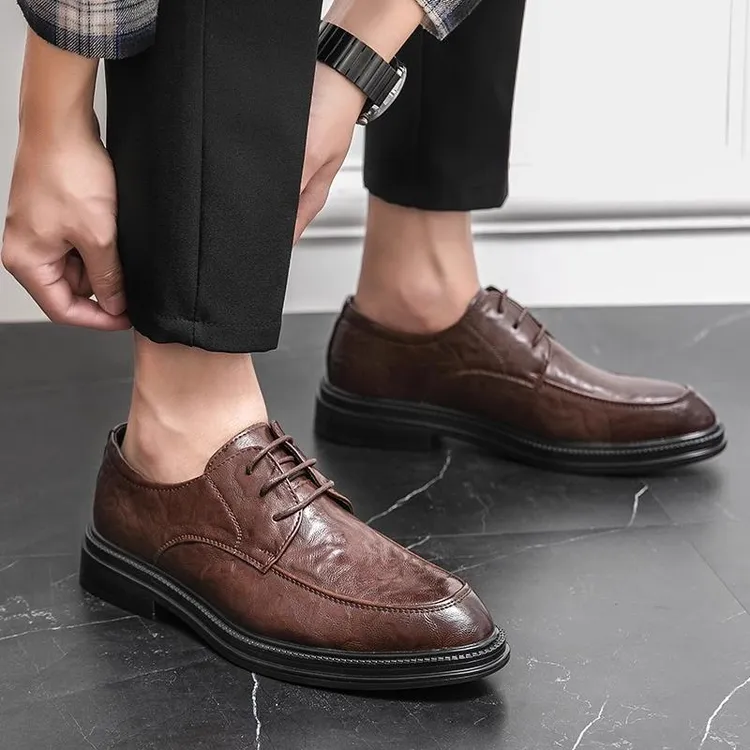 皮鞋男士春季高级感男款英伦正装商务休闲真皮新郎增高德比皮鞋