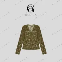GULINA/娜姐夏欧洲站设计师经典垫肩百搭长袖T恤女68148