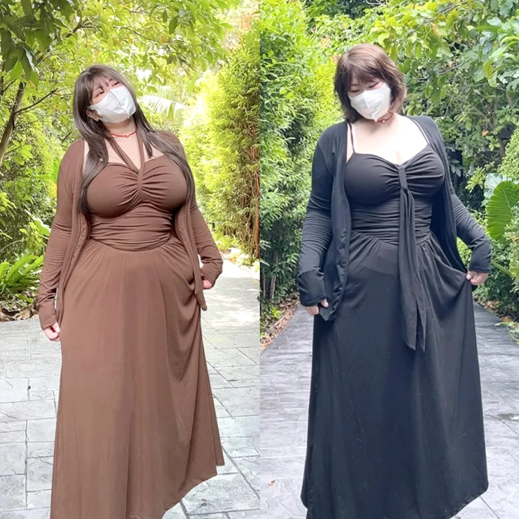 180的陈橙橙「妲己」吊带抹胸大码纯欲显雷大高弹遮肉吊带连衣裙