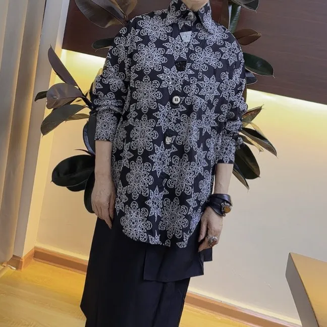 20908黄姐定制设计款镂空印花衬衫(衣长78)
