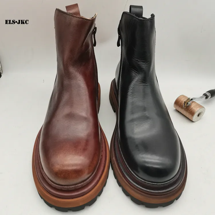 ELS•JKC品牌，俄罗斯设计师设计俄款马臀皮重工切尔西靴男款