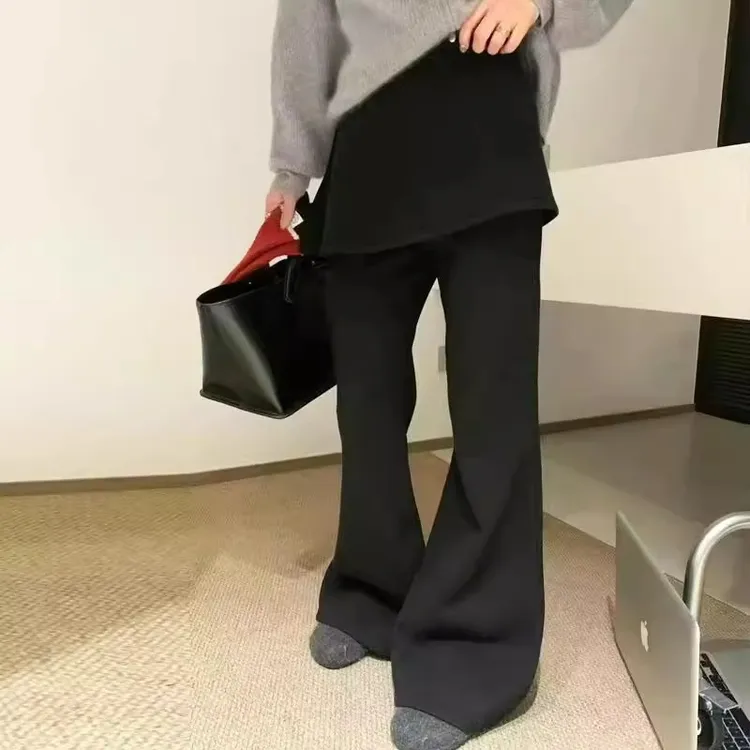 加厚毛呢微喇屁帘设计休闲裤女2025秋冬加厚新款修身显瘦拖地卫裤