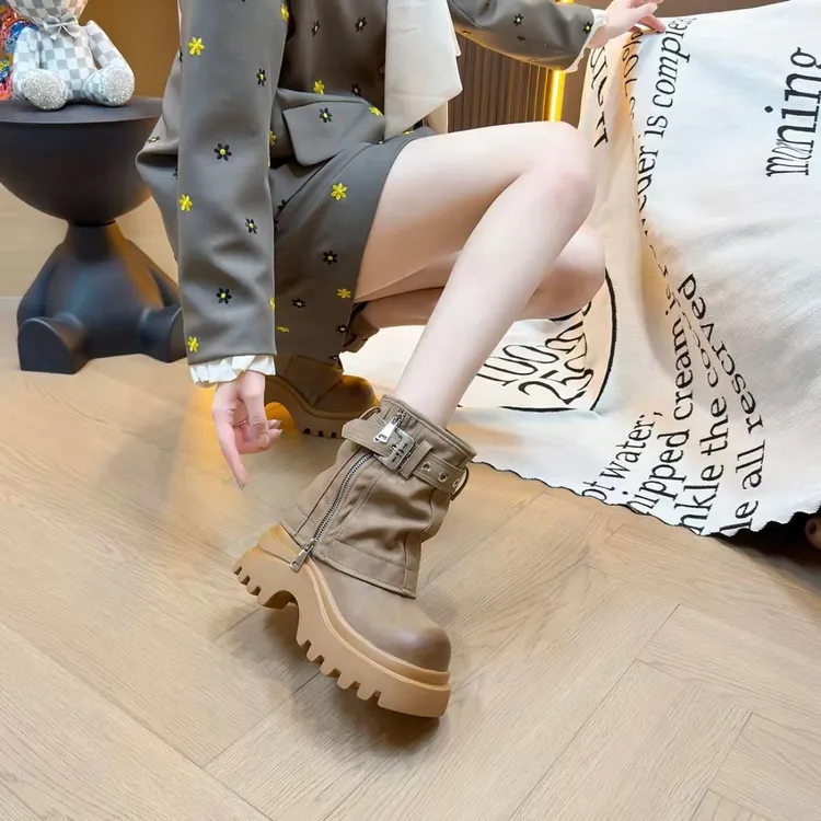 法式显瘦厚底马丁靴女2025新款粗跟复古爆款西部长筒英伦风裤管靴