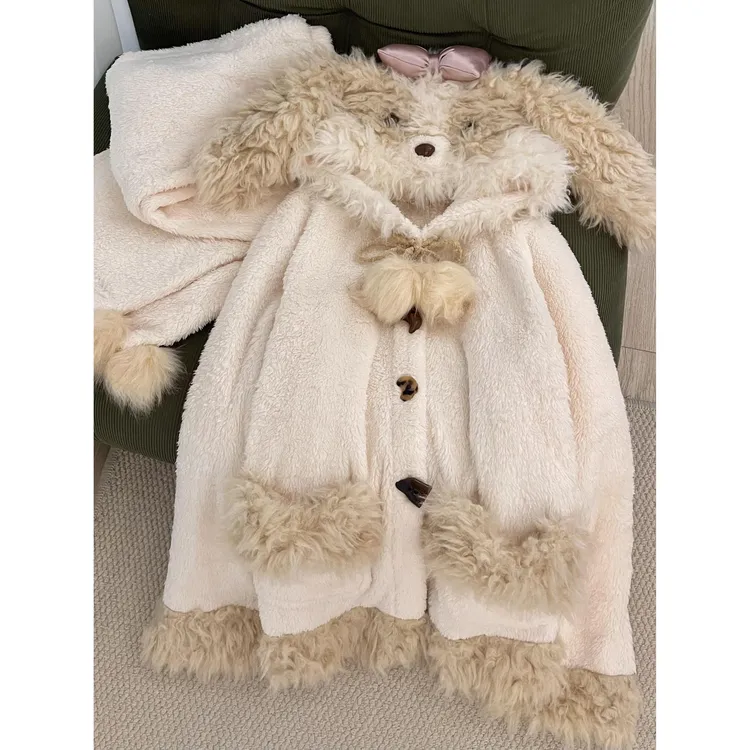 【DMXJ大梦想家】韩系甜美卡通兔子珊瑚绒睡衣女秋冬保暖套装家居服