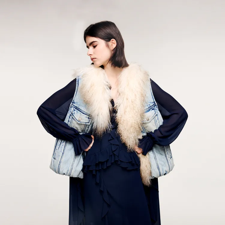 UOOYAA/乌丫2025冬季新款「奇幻都市」type3毛领牛仔棉背心 7133