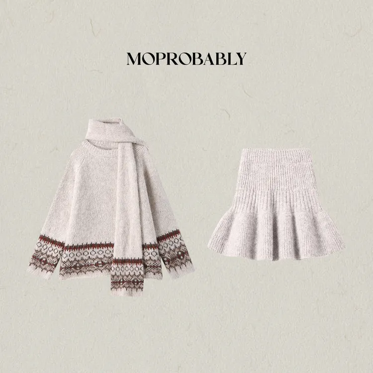 Moprobably李予诺「费尔岛情节」复古气质百搭针织套装L5493008