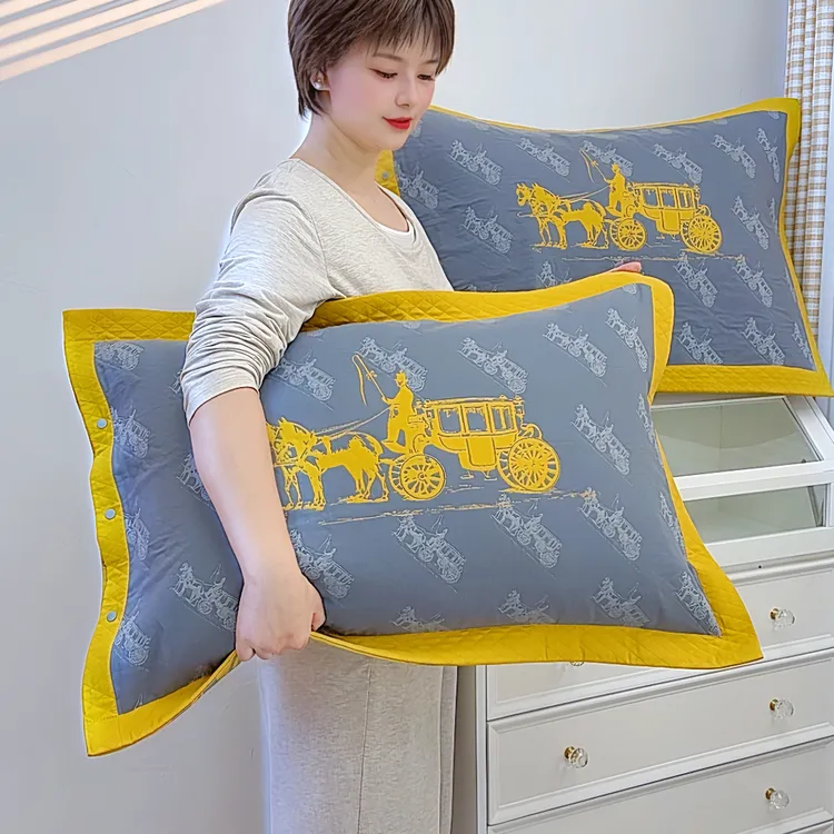 轻奢极简风按扣式纯棉纱布枕套高密加大厚枕头套一对家用成人吸汗