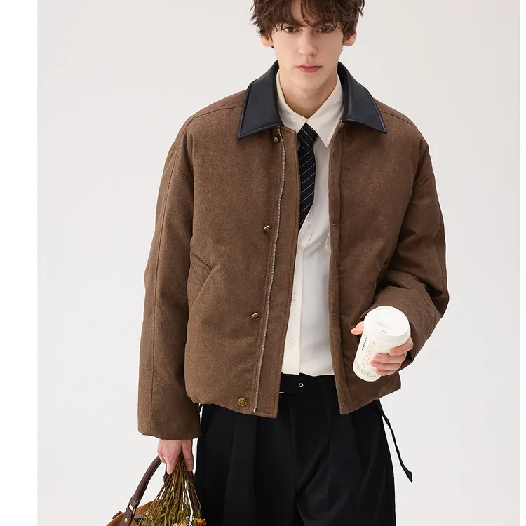 冬季棉衣男秋冬拼接皮领棉袄外套厚保暖短款棉服上衣冬天男生外套