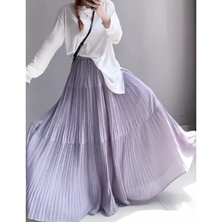 【纯色系-显瘦百褶蛋糕裙 】百搭春夏高腰显瘦气质超大裙摆半身裙