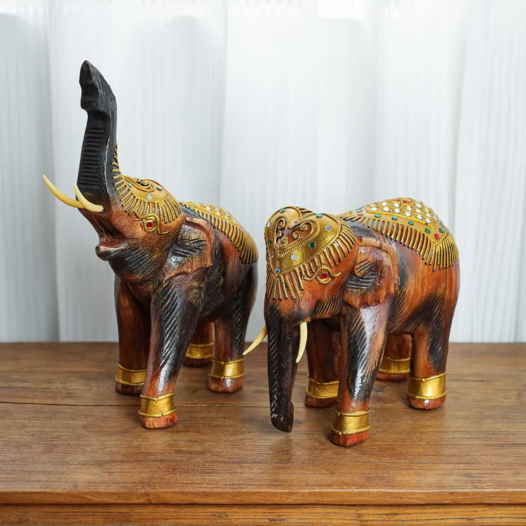 披金大象高端实木摆件家用客厅办公室卧室桌面摆件大气创意装饰品