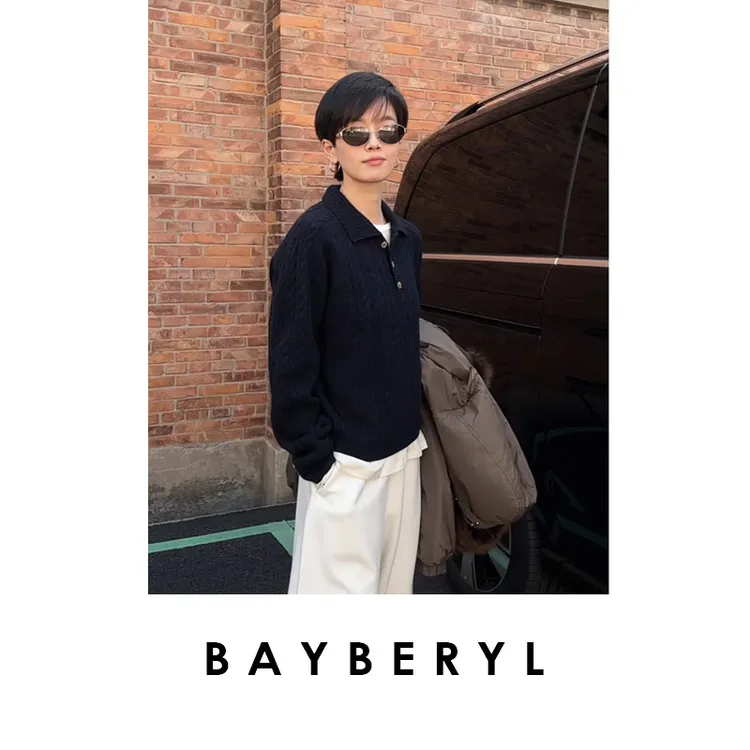 CC12-BAYBERYL老贝老钱模范*百露华Polo绞花羊毛针织衫ZZS5E0709