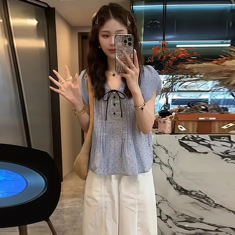 时尚韩系短袖衬衫女士2025年夏季新款宽松百搭温婉大方气质上衣潮