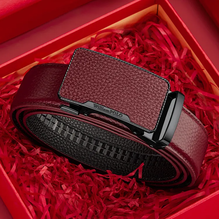 英皇保罗男士真皮皮带本命年红腰带蛇年送礼结婚生日礼物配礼盒