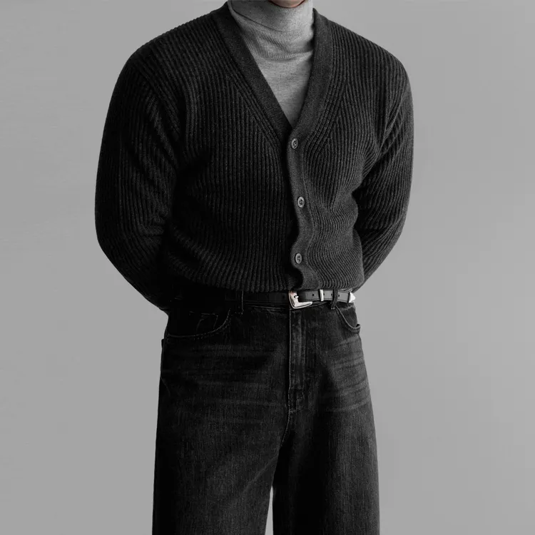 MRCYC老钱风v领毛衣外套男士秋冬季宽松休闲针织开衫韩系通勤穿搭