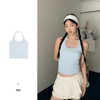 甜辣纯欲风蓝色挂脖吊带背心2025新款多巴胺时尚穿搭上衣女#T0614