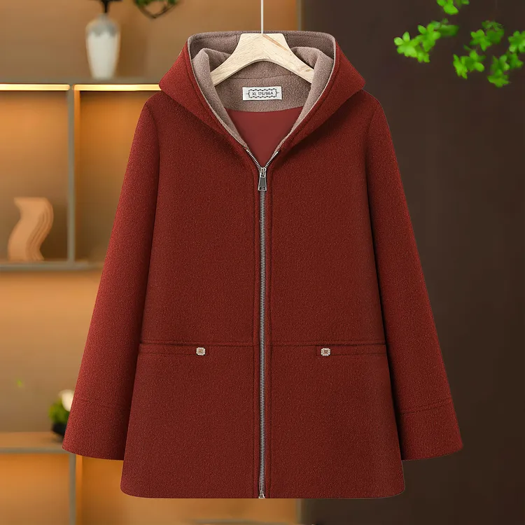 拉链大码时尚中年中老年女装连帽口袋休闲风宽松型气质妈妈装洋气