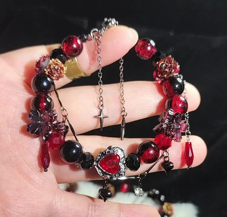 黑红手链古风手串重工款手链软胶花手串花花手链重工款手串