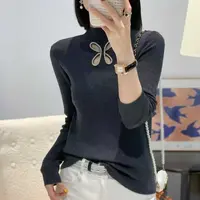 桃姐家秋冬百搭半高领堆堆领内搭衫女装镂空加厚——蝴蝶烫钻毛衣