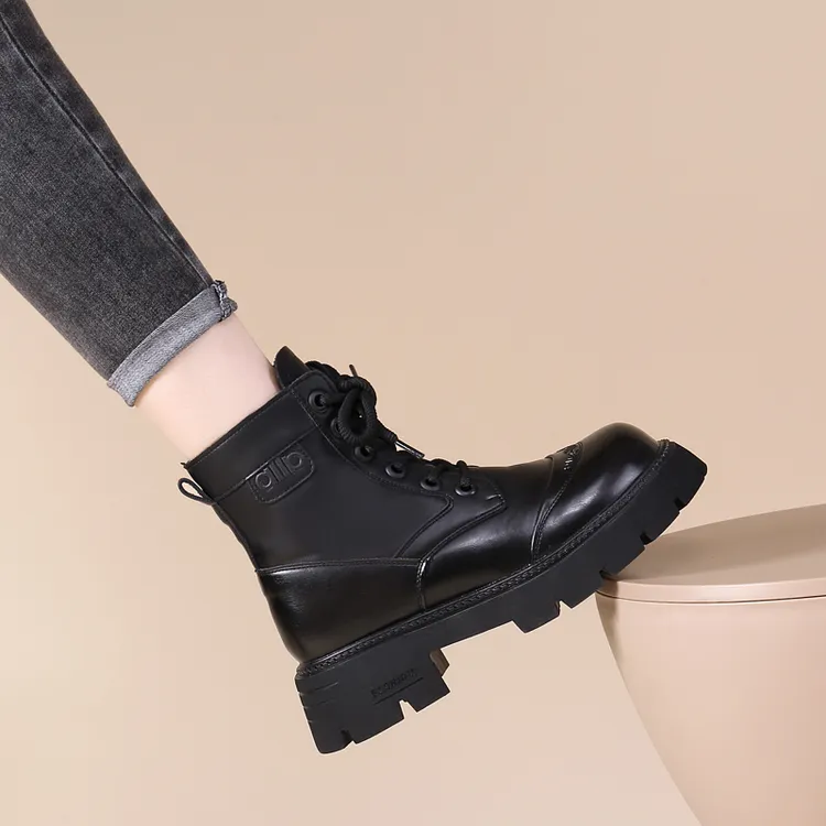 英伦风厚底马丁靴女2025秋冬款舒适加绒百搭显脚小高级感机车靴女