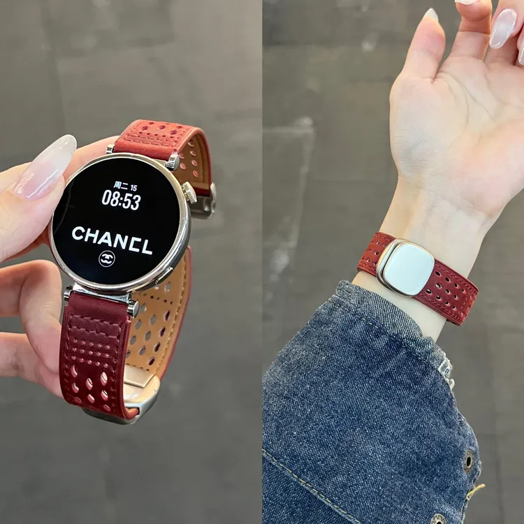 适用华为GT6GT5GT4GT3watch5表带疯马纹镂空椭圆星光磁吸扣男女款