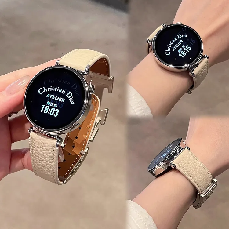 适用华为柔软荔枝纹磁吸H扣真皮手表表带watch3watch4GT4proGT5女