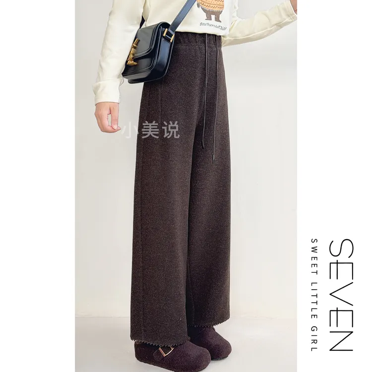 ⑦七七146小个子冬季加厚花边刺绣直筒阔腿裤女毛呢休闲裤子小美说